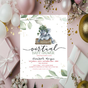 Baby Elephant Stars Leaves Virtual Baby Shower Invitation