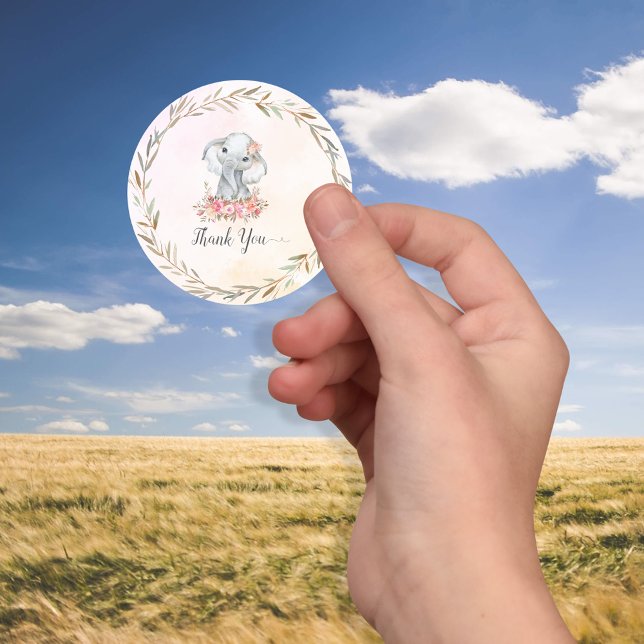 Baby Elephant Thank You Classic Round Sticker (Creator Uploaded)