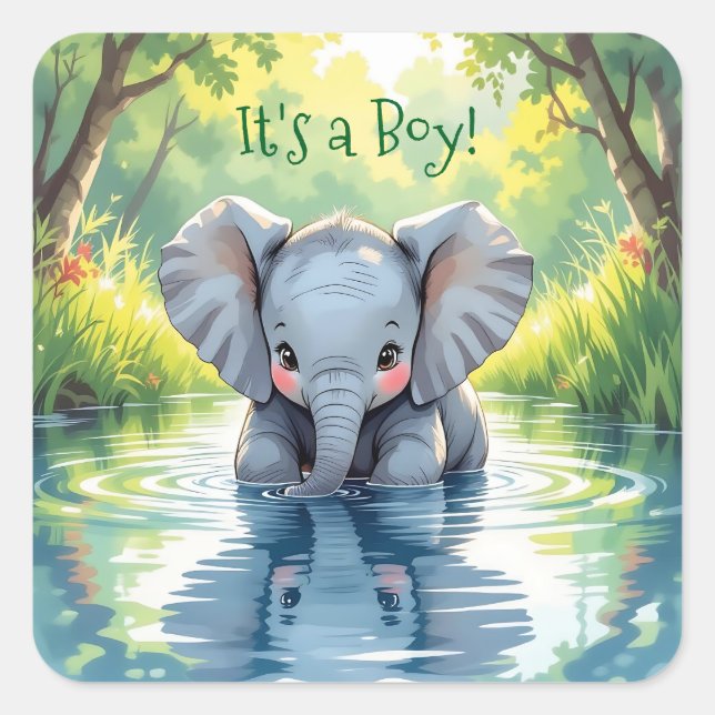 Baby Elephant Themed Baby Shower Square Sticker (Front)