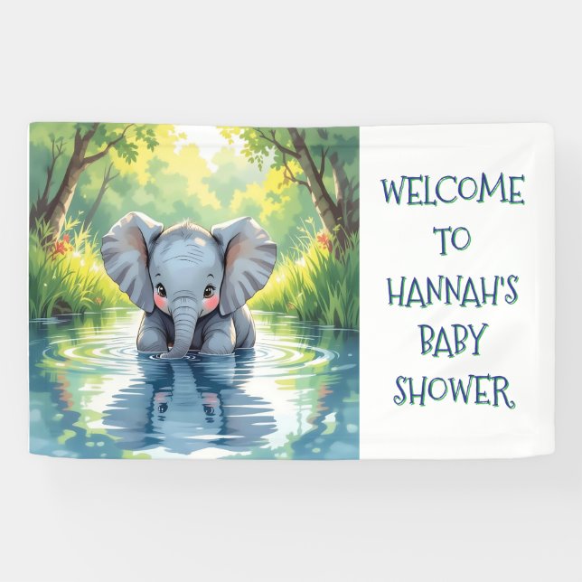Baby Elephant Themed Personalized Birthday Party Banner (Horizontal)