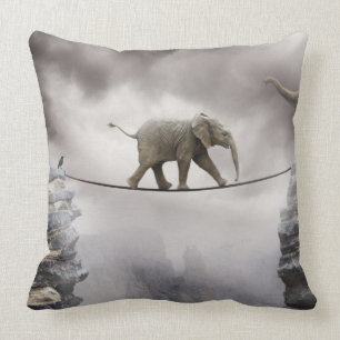 Baby Elephant Walks The Tightrope Throw Pillow