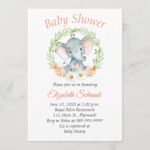 Baby Elephant Watercolor Baby Shower Invitation