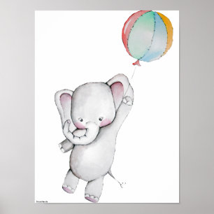 Baby Elephant with Balloon Customizable Poster
