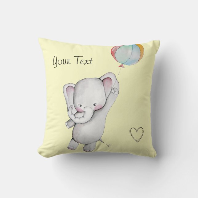 Baby Elephant with Balloon Yellow Throw Pillow (Front)