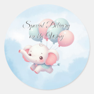 baby elephant with balloons classic round sticker