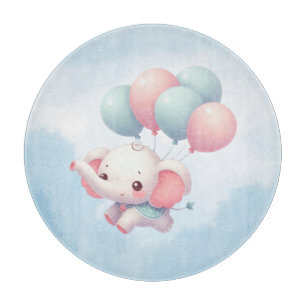 baby elephant with balloons cutting board