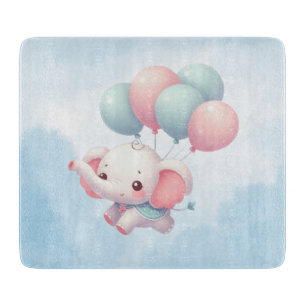 baby elephant with balloons cutting board