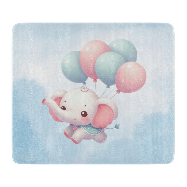  baby elephant with balloons cutting board (Front)