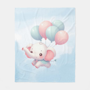 baby elephant with balloons fleece blanket