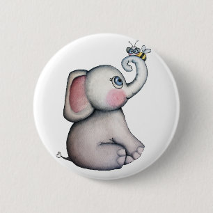 Baby Elephant with Bee Friendship Button