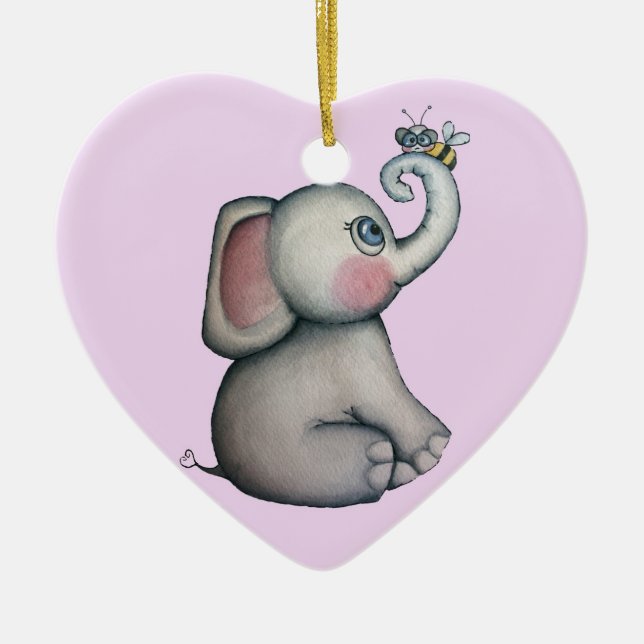 Baby Elephant with Bee Ornament Pink Background (Front)