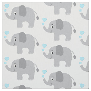 Baby Elephant with Blue Hearts Fabric