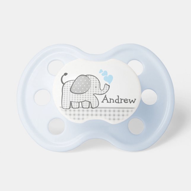 Baby Elephant with Blue Hearts Pacifier (Front)