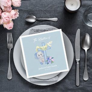 Baby Elephant With Cross and Dove Baptism Napkin