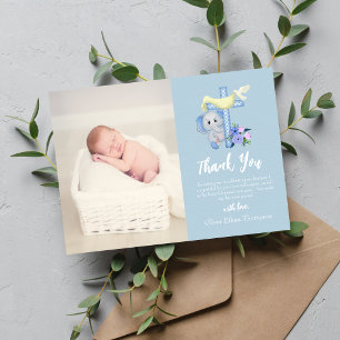 Baby Elephant With Cross Dove Baptism Thank You Card