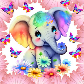 Baby Elephant with Flowers and Butterflies Jigsaw Puzzle