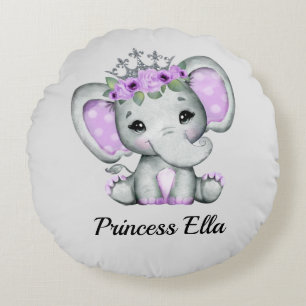 Baby Elephant with Flowers    Round Pillow
