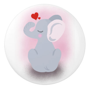 Baby Elephant With Heart Ceramic Knob