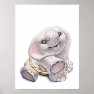 Baby Elephant with Hula-Hoop Nursery Print