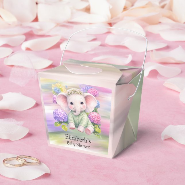 Baby Elephant with Hydrangeas Baby Shower Favor Box (Wedding)