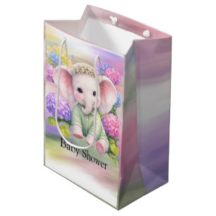 Baby Elephant with Hydrangeas Baby Shower Medium Gift Bag