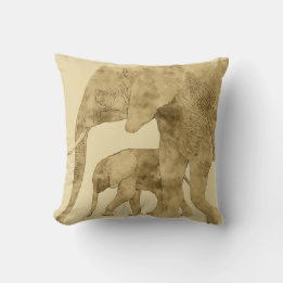 Baby Elephant with it's Mother Throw Pillow