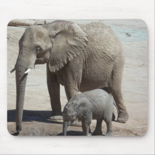 Baby Elephant with Mommy Mouse Pad