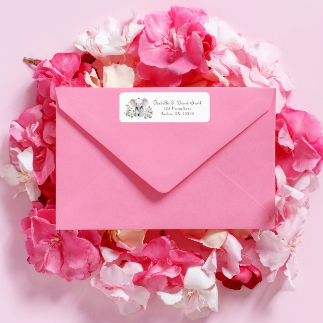 Baby Elephant With Peonies, Eucalyptus Return  (Decorate your invitations envelope with this coordinating baby shower design. )
