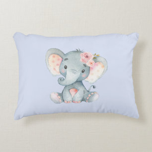 Baby Elephant with pink roses Accent Pillow