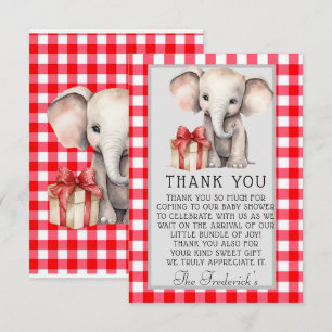 Baby Elephant with Red Gingham Shower Thank You Card
