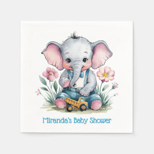 Baby Elephant with Truck Baby Shower Napkin