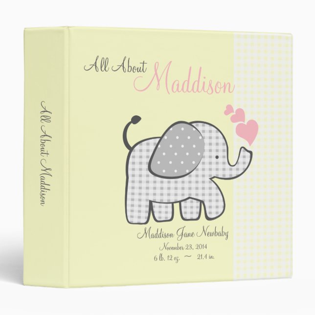 Baby Elephant Yellow All About Baby Binder (Front/Spine)