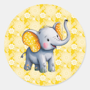 Baby Elephant Yellow Polka Dot Ears Baby Shower Classic Round Sticker