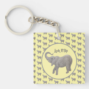 Baby Elephant Yellow Square Keychain