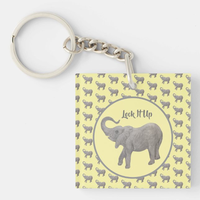 Baby Elephant Yellow Square Keychain (Front)