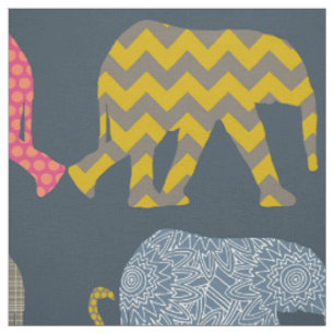baby elephants and flamingos fabric