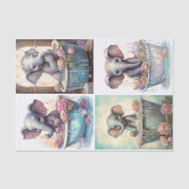Baby Elephant's Bath Time  Tissue Paper (Front)