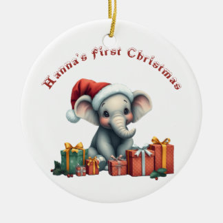 Baby Elephant's First Christmas Ceramic Ornament