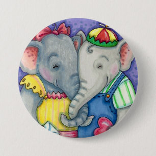 BABY ELEPHANTS FIRST LOVE, CUTE PACHYDERM FRIENDS 3 INCH ROUND BUTTON