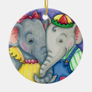 BABY ELEPHANTS FIRST LOVE, CUTE PACHYDERM FRIENDS CERAMIC ORNAMENT