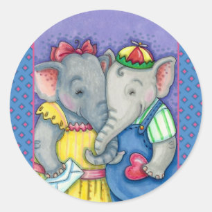 BABY ELEPHANTS FIRST LOVE, CUTE PACHYDERM FRIENDS CLASSIC ROUND STICKER