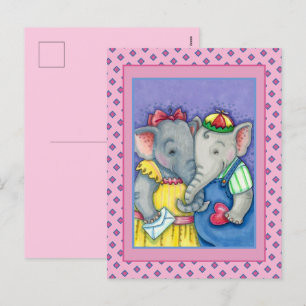 BABY ELEPHANTS FIRST LOVE, CUTE PACHYDERM FRIENDS HOLIDAY POSTCARD