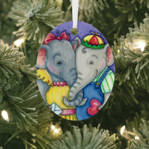 BABY ELEPHANTS FIRST LOVE, CUTE PACHYDERM FRIENDS METAL ORNAMENT