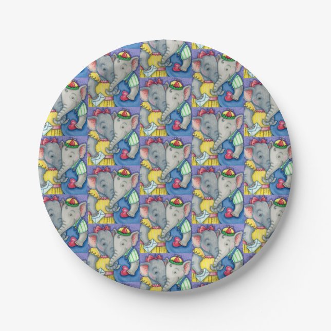 BABY ELEPHANTS FIRST LOVE, CUTE PACHYDERM FRIENDS PAPER PLATE (Front)