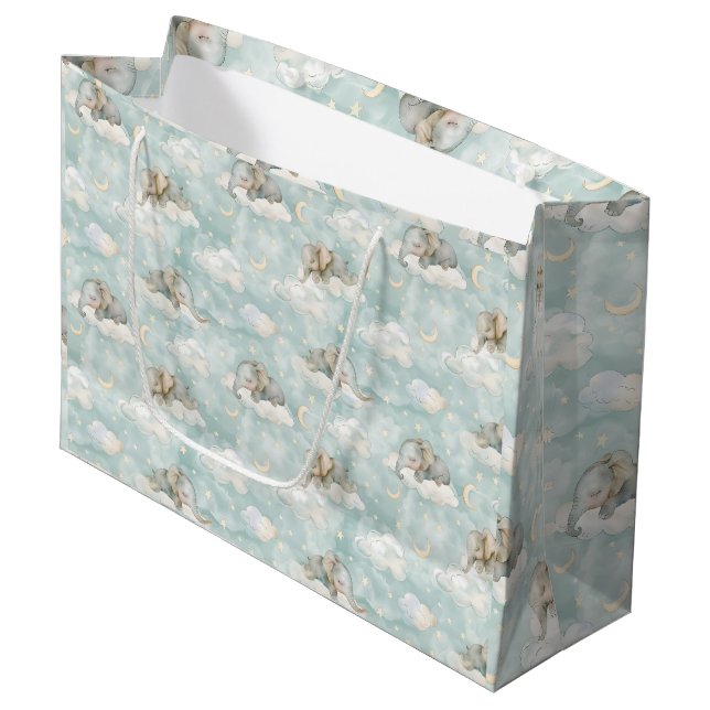 Baby elephants sleeping on clouds large gift bag (Front Angled)