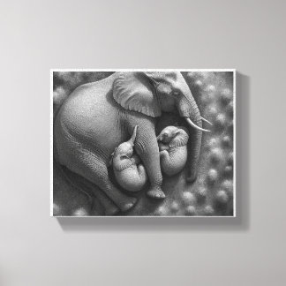 BABY ELEPHANTS WITH MOTHER  CANVAS PRINT