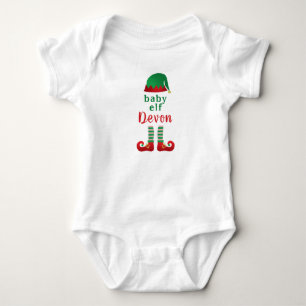 Baby Elf Personalize Name Chritsmas Red Green Bodysuit