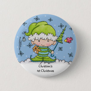 Baby Elf –Personalized !st  Christmas 2 Inch Round Button