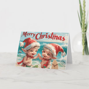Baby Elves Beach Christmas Digital Art Holiday Card