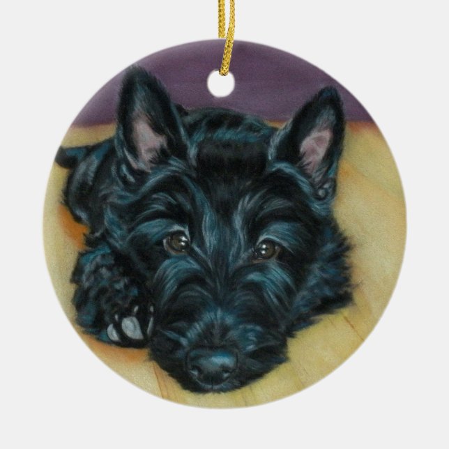'Baby Em' - Scottie puppy Ceramic Ornament (Front)